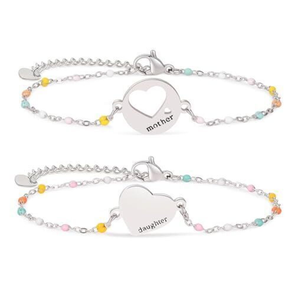 2662 Mother Daughter Bracelets Set,18K Gold Plated Stainless Steel Heart